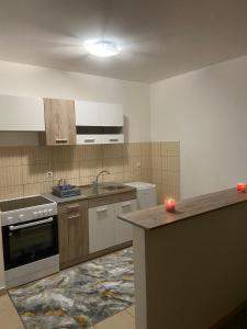 帕莱Apartman Nova Pale的厨房配有水槽和炉灶 顶部烤箱