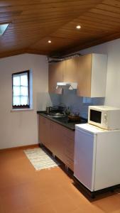 Casal VelhoA casa da serra - alojamento local的厨房配有白色冰箱和微波炉