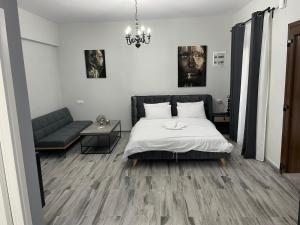 Káto LekhóniaCountryside luxury studios的一间卧室配有一张床和一张沙发