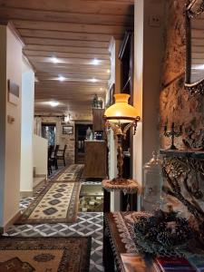 约阿尼纳VIRSA BOUTIQUE ROOMS的走廊设有客厅和台灯桌子