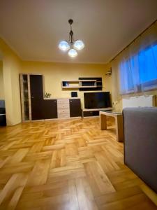克拉科夫Dorothy的客厅铺有木地板,配有电视。