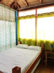 蒙塔尼塔Hurvínek的一张位于带绿色墙壁和窗户的房间的床位