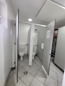 布莱德Bus Station Beds的浴室设有卫生间和镜子。