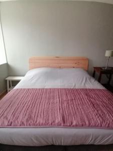 Mareuil-en-BrieCharmant gîte : Les flambeaux的床上有红毯