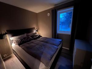 RussenesOlderfjord Lodge的一间卧室设有一张大床和窗户