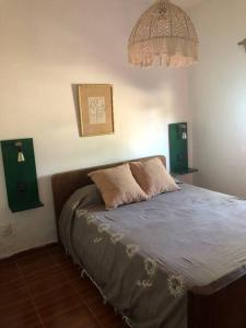 萨尔托Las Abuelas的一间卧室配有一张床和一个吊灯