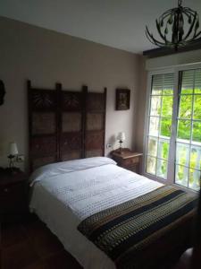 卡斯特里利翁Finca La Sierra的一间卧室设有一张大床和两个窗户。