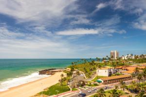 萨尔瓦多Praia a Vista Salvador Hotel的享有棕榈树海滩和大海的景色
