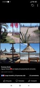 阿加斯杜尔斯Techos Amarillos II的海滩照片的拼贴图,上面有一把伞
