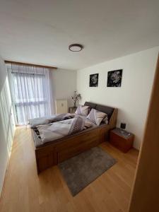 格拉茨Apartment in einer ruhigen Umgebung in Graz的一间卧室,卧室内配有一张大床