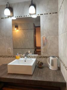 普埃洛湖Valle Puelo的浴室设有白色水槽和镜子