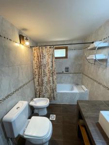 普埃洛湖Valle Puelo的浴室配有卫生间、盥洗盆和浴缸。