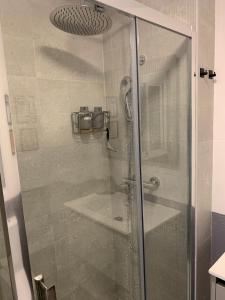 格拉纳达acogedor apartamento 2 dormitorios的浴室里设有玻璃门淋浴