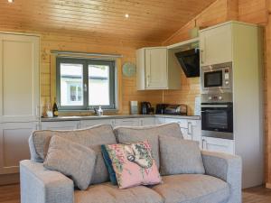 Lindal in FurnessPine Lodge - Uk30007的客厅设有沙发,厨房设有