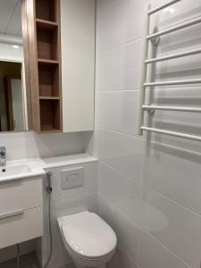 塔林Kärberi Apartments的白色的浴室设有卫生间和水槽。