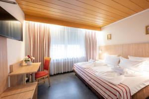 斯图加特Hotel Astoria Stuttgart City的配有一张床、一张书桌和一扇窗户的酒店客房