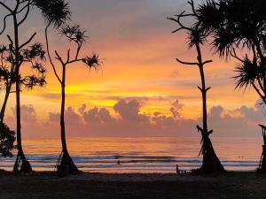 高兰Walden Koh Lanta - Tiny Homes by the Sea的棕榈树海滩上的日落