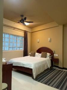 古莉ilaa Beach Maldives的一间卧室配有一张床和吊扇