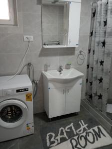 Prolomska BanjaStari Hrast 2的一间带洗衣机和水槽的浴室