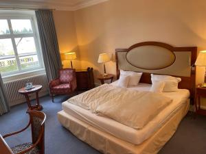 阿尔戈伊地区伊斯尼纽查克伯格城堡酒店的卧室配有床、椅子和窗户。