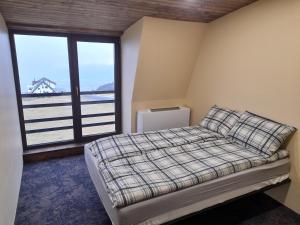 彼得罗沙尼OZONE的一间卧室设有一张床和一个大窗户
