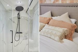 巴黎Residence Center of Paris by Studio prestige的一间卧室设有淋浴和一张带枕头的床。