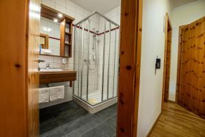 巴德小基希海姆Hotel Raunig的带淋浴和盥洗盆的浴室