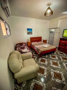 乌尼翁镇Casa Valle del Bermejo的一间带沙发、床和电视的卧室