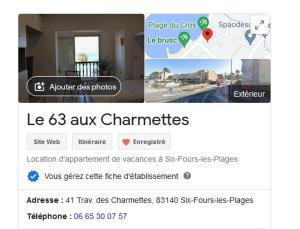 锡富尔勒普拉日"Le 63 aux Charmettes" Au Brusc Vue Mer Parking Wifi etc inclus的房地产网站主页的截图
