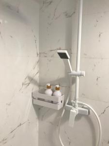 庞特维德拉Morriña Atlantica Loft的白色浴室,带牙刷的小便室