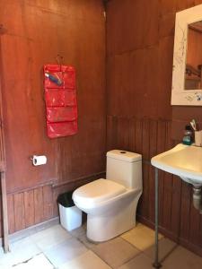 塞鲁阿苏尔La Casa Roja Cerro Azul的浴室配有白色卫生间和盥洗盆。