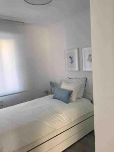 奥伦塞Casa dos Alén的白色卧室配有一张带蓝色枕头的床