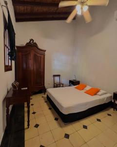 格拉纳达Encuentros的一间卧室配有一张床和吊扇