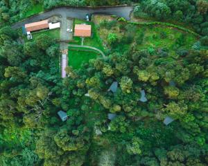 BiscoitosCaparica Azores Ecolodge的森林中房屋的顶部景观