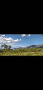 梅洛Cabaña Thaqu的享有草地和蓝天的景色