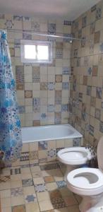 梅洛Cabaña Thaqu的一间带卫生间和浴缸的浴室以及窗户。