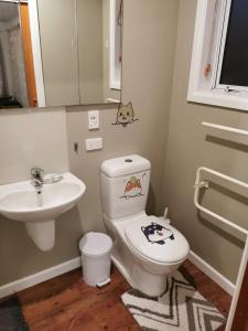 基督城Airport accommodation的一间带卫生间和水槽的浴室