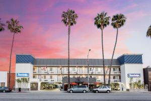 洛杉矶卡尔沃尔市旅者酒店的棕榈树酒店前的 ⁇ 染