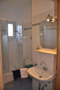 巴尔特鲁姆Seevilla Wietjes Whg 2的带淋浴、盥洗盆和淋浴的浴室