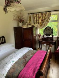基尔肯尼Budget Double Room in City的一间卧室配有一张带粉色毯子的床和窗户。