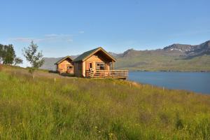 Mjóifjörður索布瑞卡度假屋的湖畔小山上的小木屋