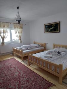 OcoaleCasa din Deal-Apuseni的一间带两张床的卧室和地毯