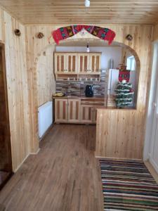 OcoaleCasa din Deal-Apuseni的一间厨房,内设木制橱柜和冰箱