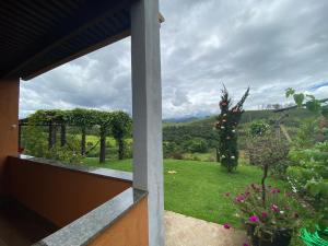 瓦尔任博尼塔Pousada Guardiã da Canastra的从房子的窗户可欣赏到花园美景