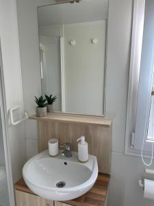迪斯诺Mobile home Sea Jezera Village, otok Murter的浴室设有白色水槽和镜子