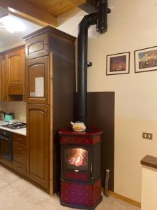 卡拉马尼科泰尔梅La casetta della nonna的厨房配有燃木炉灶。
