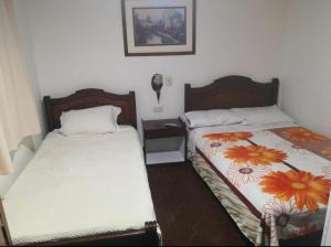 波帕扬Hotel Don Blas的两张睡床彼此相邻,位于一个房间里