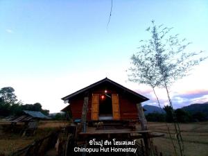 Mueang KhongChinopuu Hut Homestay Muangkong ชิโนปู ฮัท โฮมสเตย์ เมืองคอง เชียงดาว的天空中的小房子