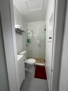 迈阿密Comfortable modern apartment- central location.的白色的浴室设有卫生间和淋浴。