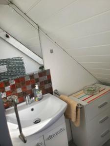 雷马根Ferien im mittlerem Rheintal的一间带水槽和镜子的浴室